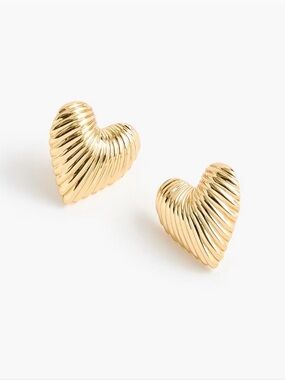 J. Crew Gold Ribbed Heart Stud Earrings